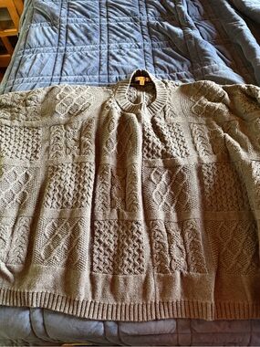 CAbi Men's Taupe Cable Knit Crewneck Sweater